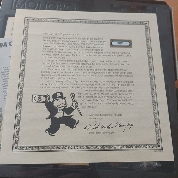 Monopoly 60th Anniversary Edition Board Game-Limited Edition with Certificate - Picture 7 of 8